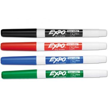 Low Odor Expo® Dry Erase Fine Marker - 4 Color Set of Red, Black, Green and Blue