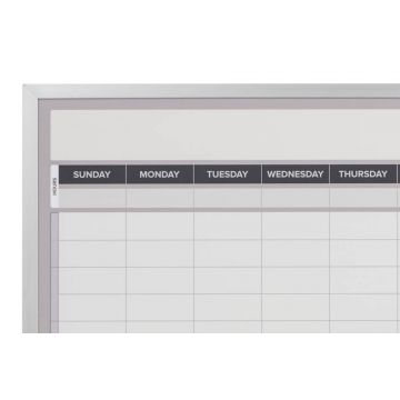 OptiMA® Sunday to Saturday Weekly Dry Erase Calendar, shows 7 days of the week, alumnium trim with marker tray on the 2' side, L-bracket, installation hardware included, 3' H X 2' W