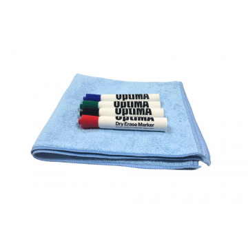 OptiMA® Marker and Dry Erase Wiper Kit, Four Assorted Chisel Tip Markers and Blue Opti-Wipe™ Microfiber Cleaning Cloth