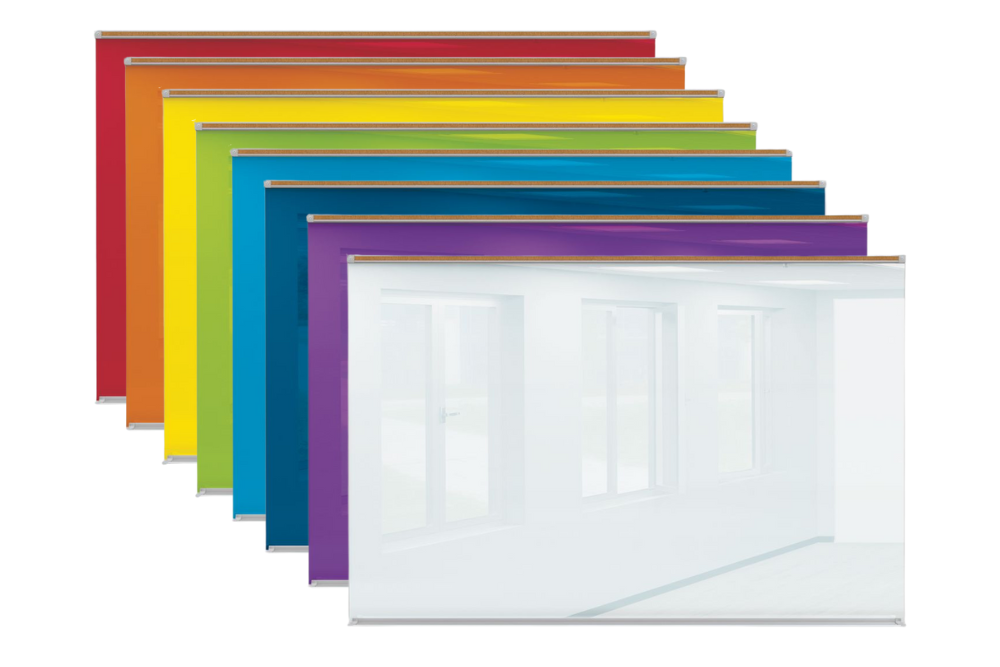 array of colorful glass dry erase boards