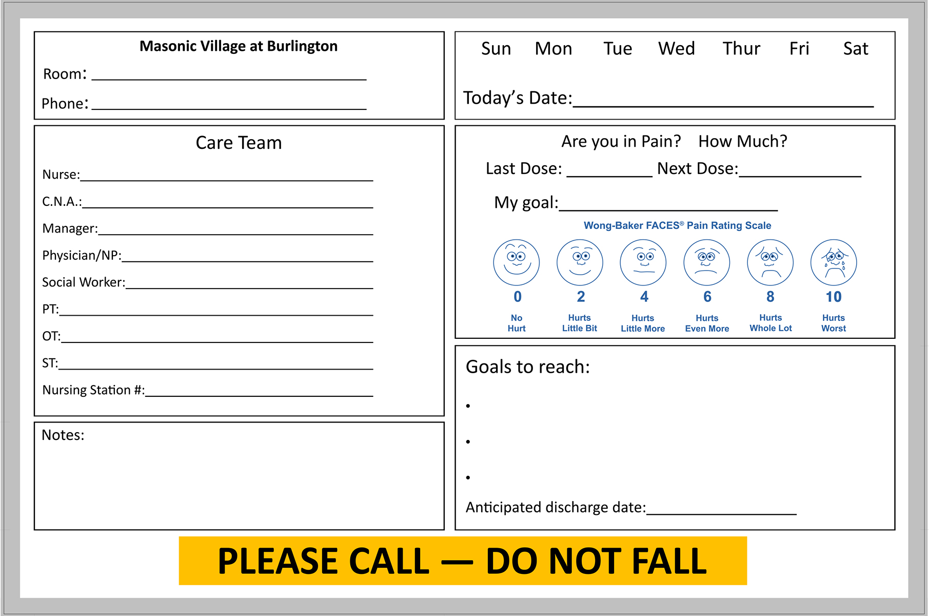 Assisted Living Care Chart