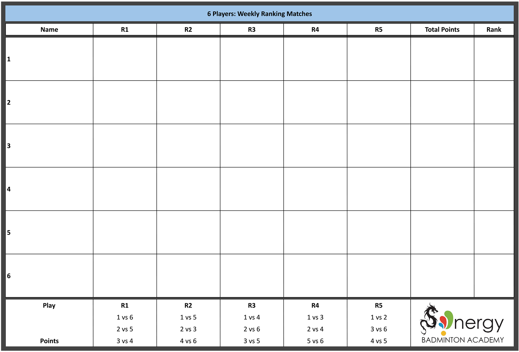 Badmitton/Tennis Ranking Matches